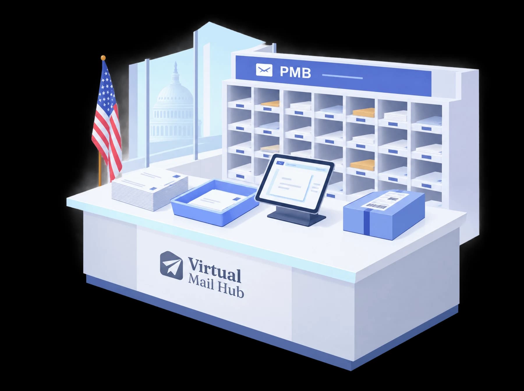 Virtual Mail Hub staffed mail room on Pennsylvania Avenue in Washington, DC
