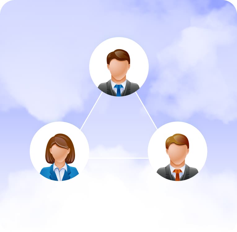 Three people connected around a meeting